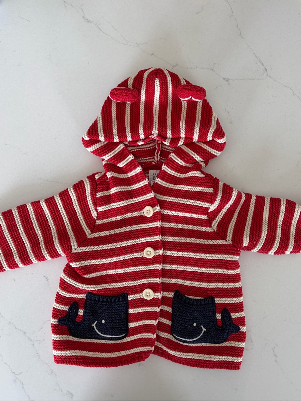 Baby Gap striped knit whale cardigan size 3-6 mos